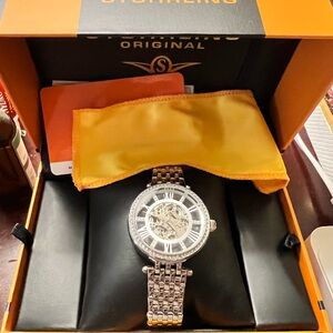 Women Silver Watch with Skeleton Dial